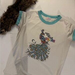 LuLaRoe White and Blue Peacock Tee